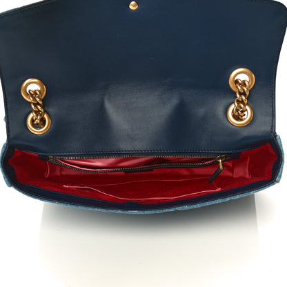 Gucci Kura Denim Matelasse Cubic Pearl Studded Medium GG Marmont Shoulder Bag Blue 5 of 13