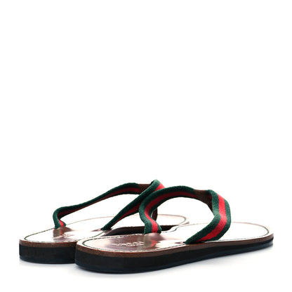 Gucci Nylon Calfskin Web Womens Thong Sandals 37 Green Red 4 of 8