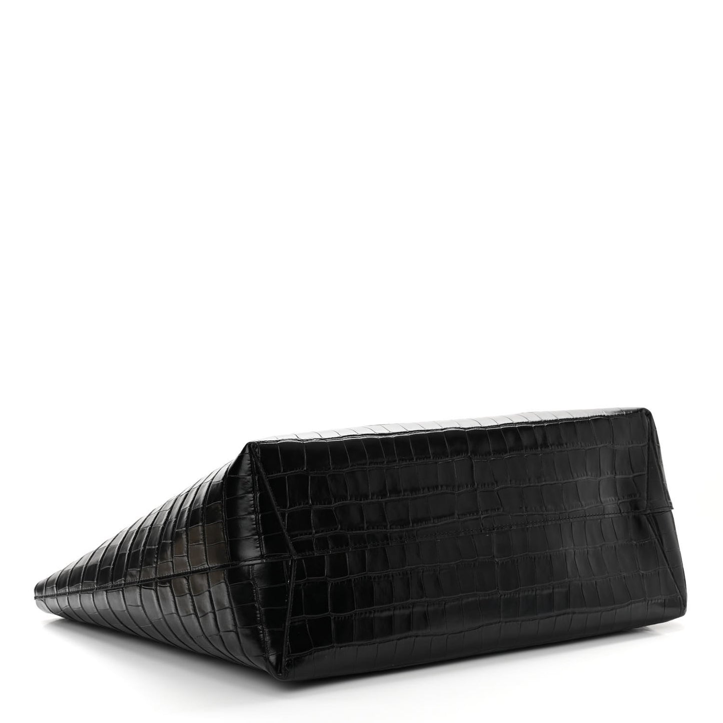 Calfskin Crocodile Embossed Large Shopping Tote Black