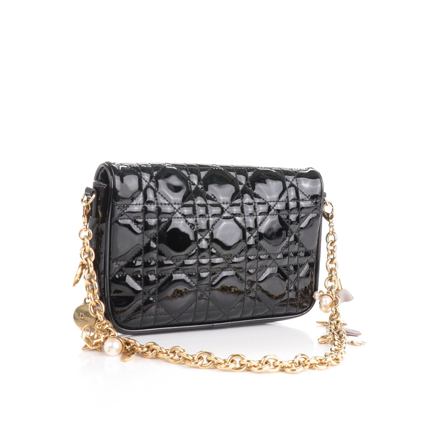 Patent Cannage Lady Dior Charms Pochette Black