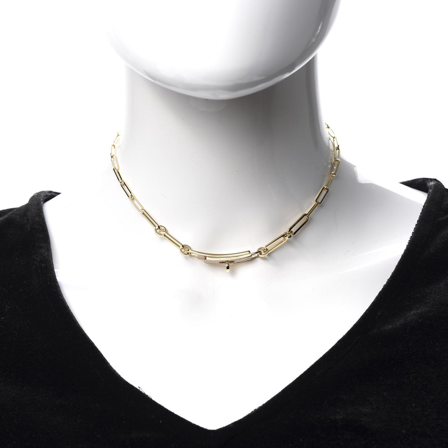 18K Yellow Gold Diamond Pave Kelly Chaine Choker Necklace