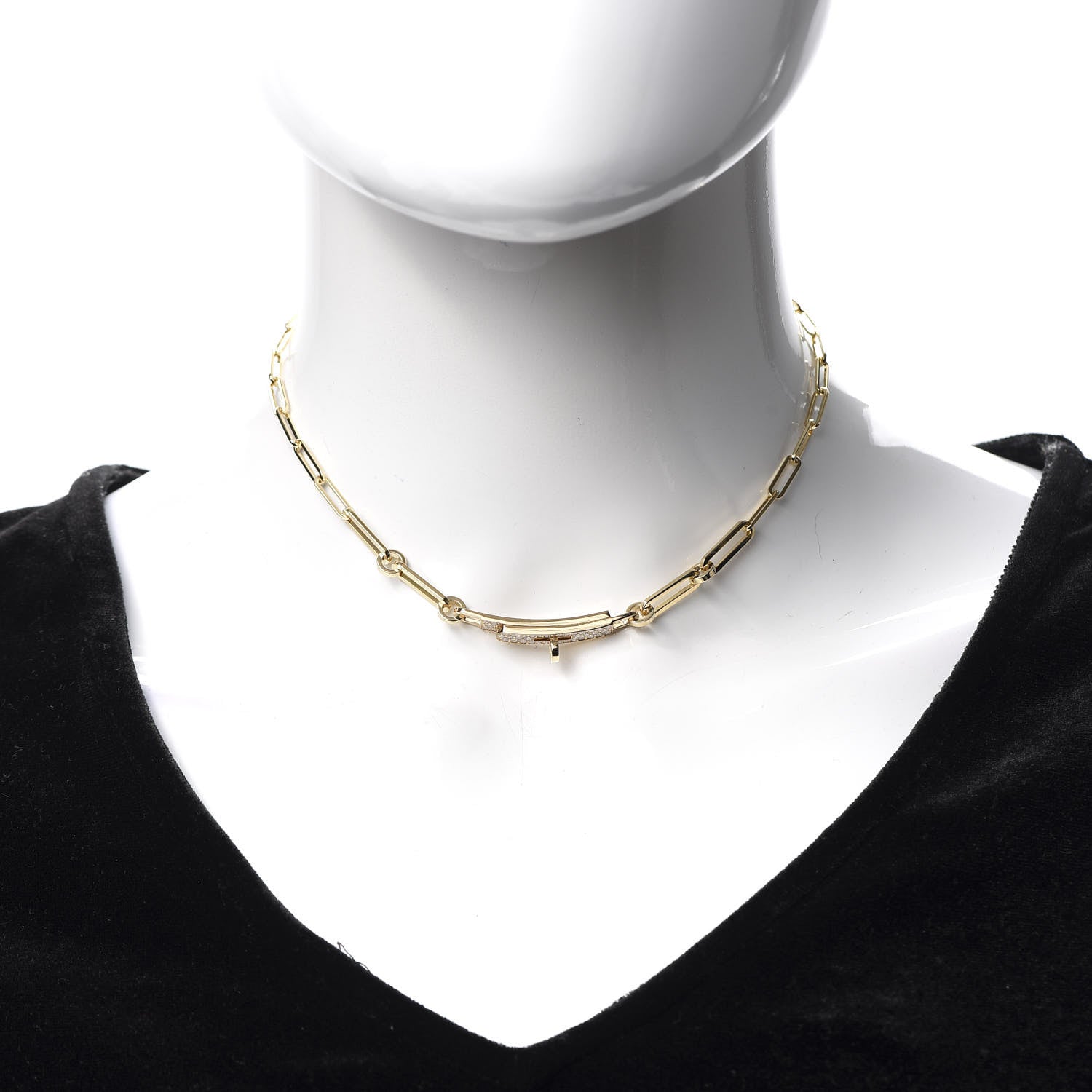 Hermes 18K Yellow Gold Diamond Pave Kelly Chaine Choker Necklace 2 of 5