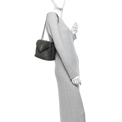 Saint Laurent Suede Calfskin Y Quilted Monogram Small Loulou Chain Satchel Storm 2 of 10