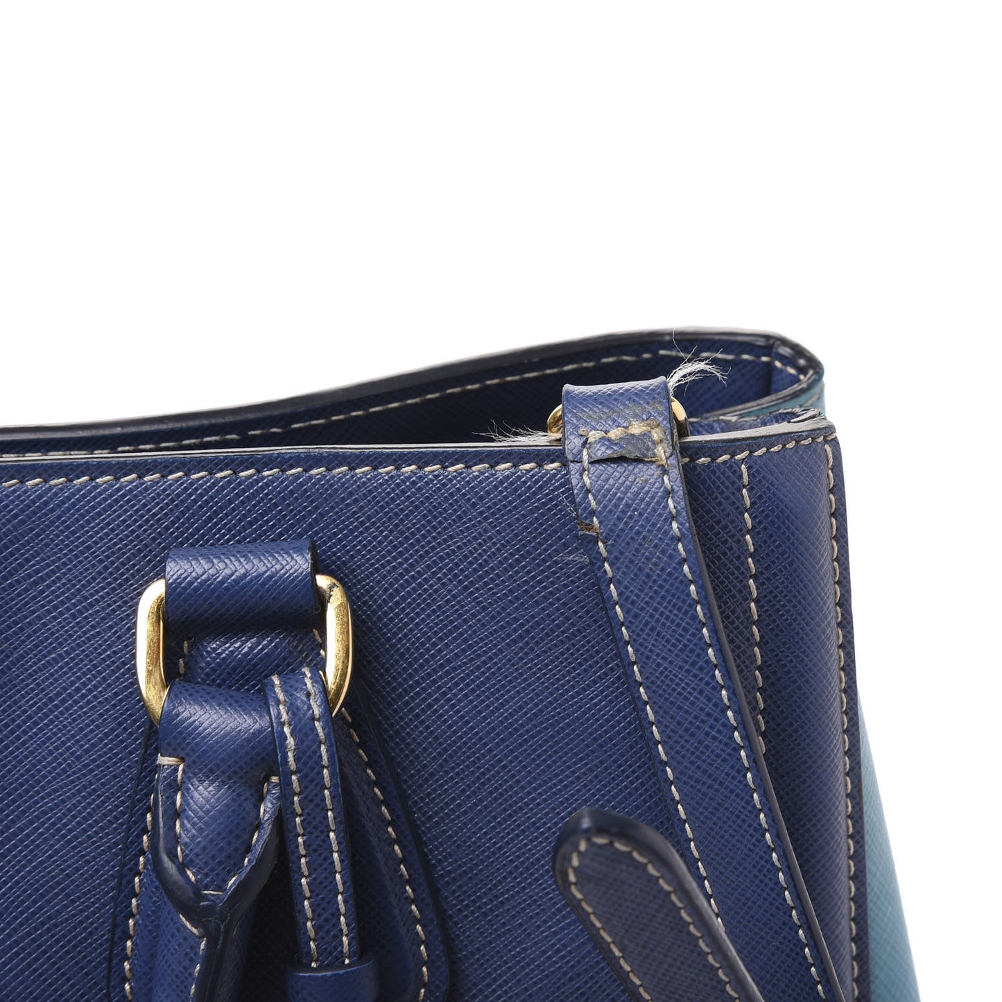 Saffiano Lux Medium Bi-Color Tote Bluette Turchese