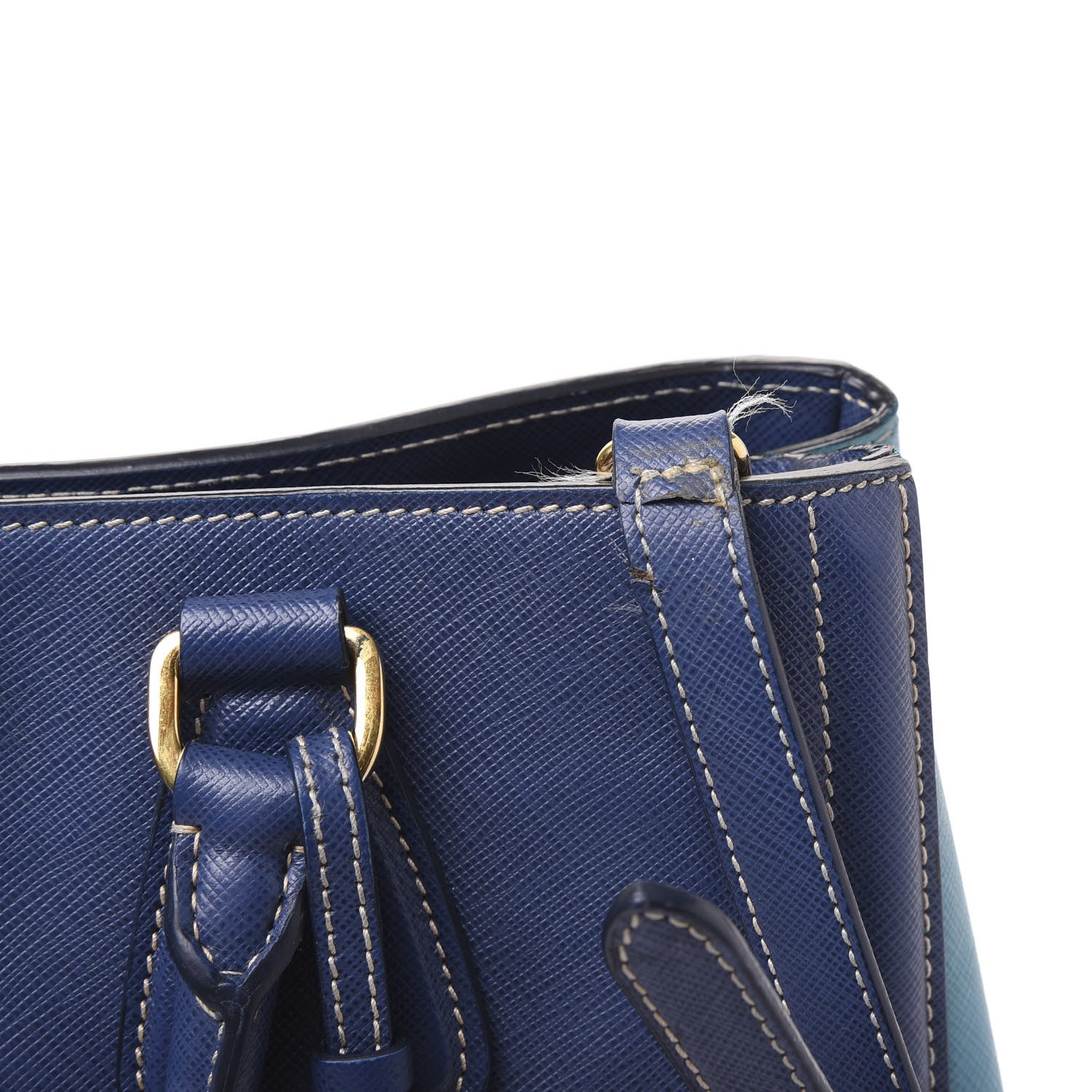 Prada Saffiano Lux Medium Bi-Color Tote Bluette Turchese 8 of 9