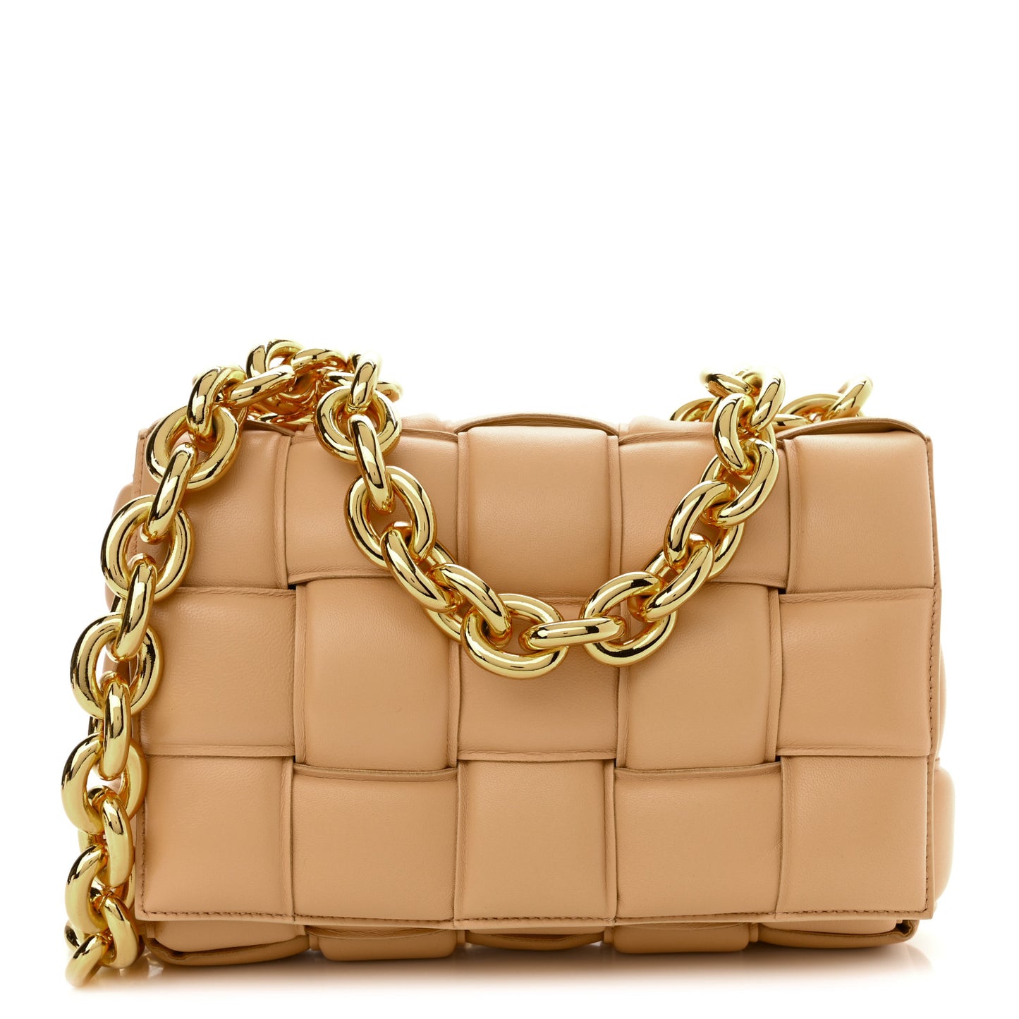Lambskin Maxi Intreccio Padded Chain Cassette Crossbody Bag Almond