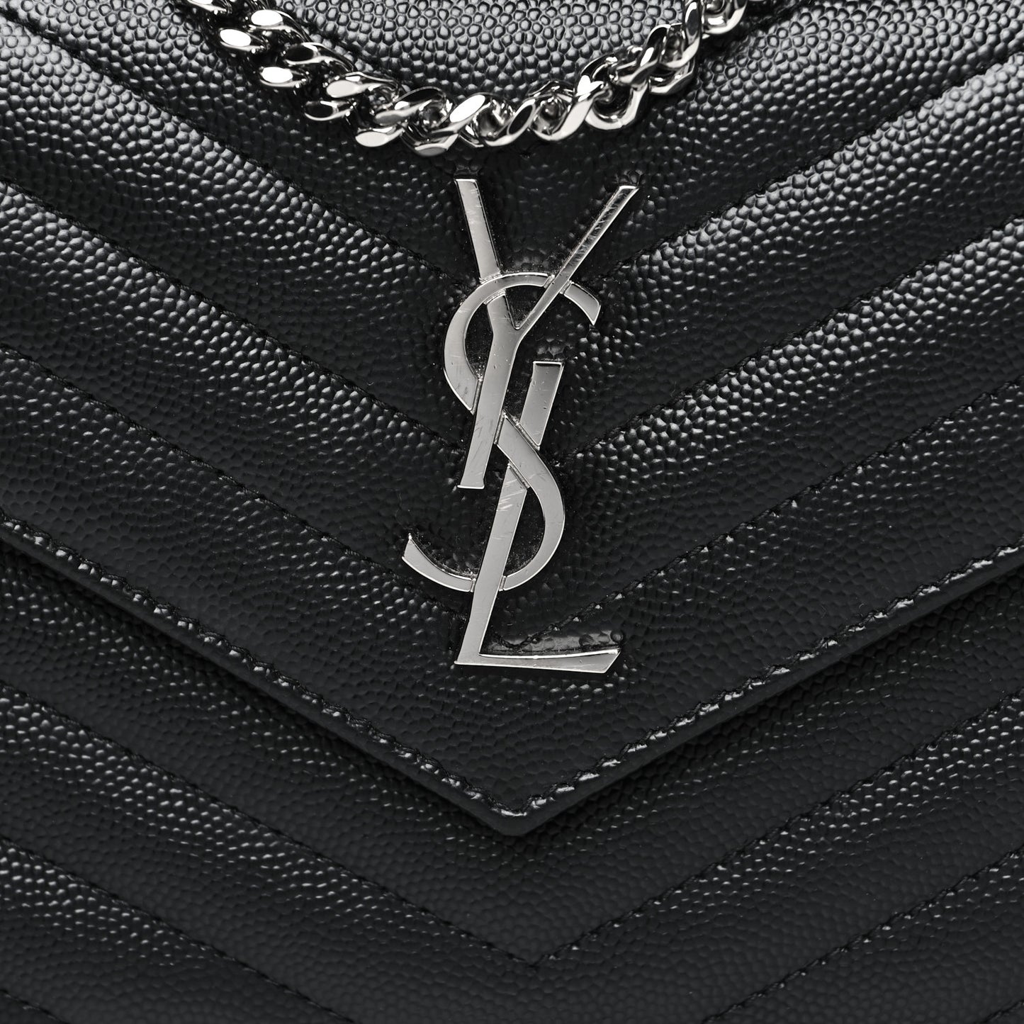 Grain De Poudre Matelasse Chevron Monogram Envelope Chain Wallet Black