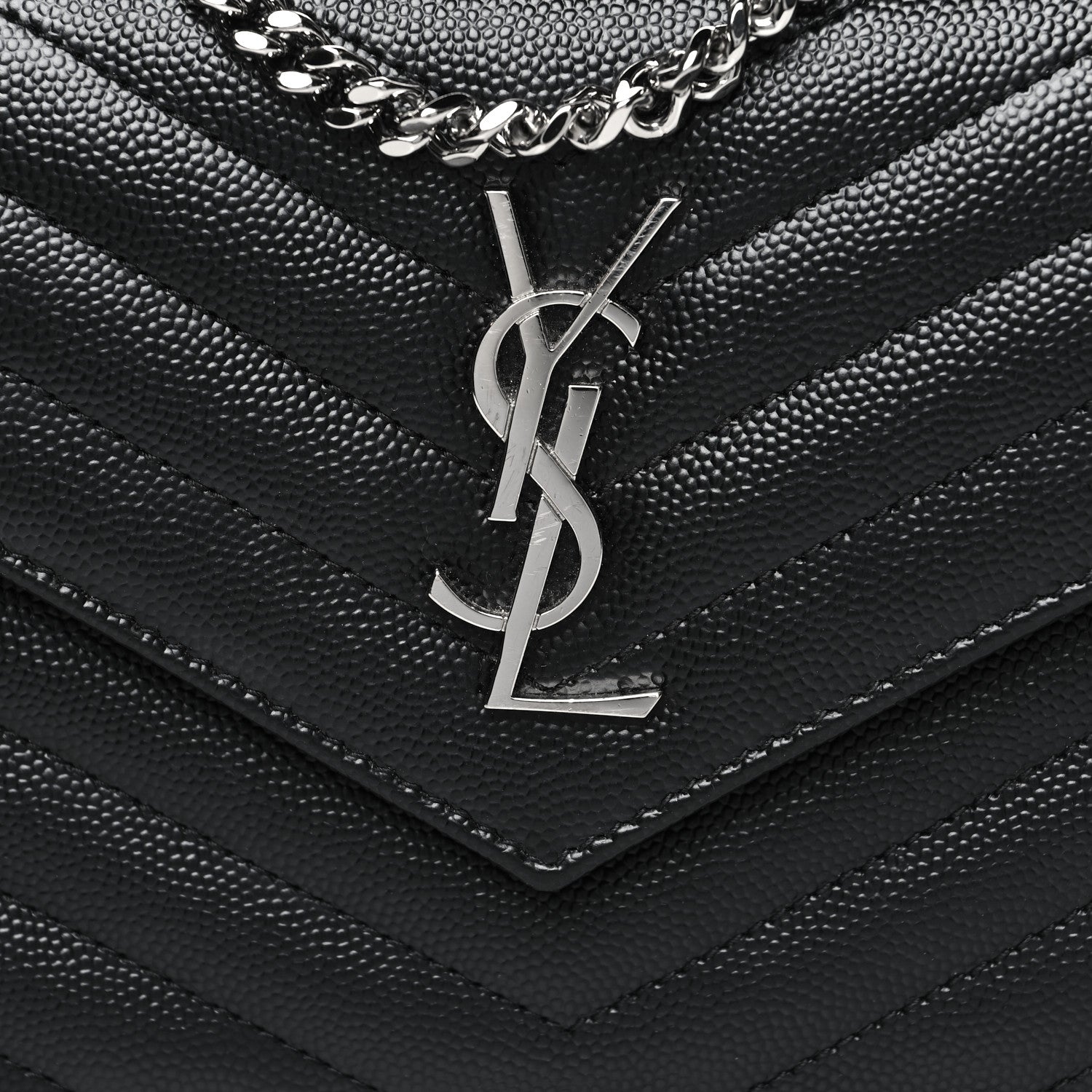 Saint Laurent Grain De Poudre Matelasse Chevron Monogram Envelope Chain Wallet Black 9 of 13