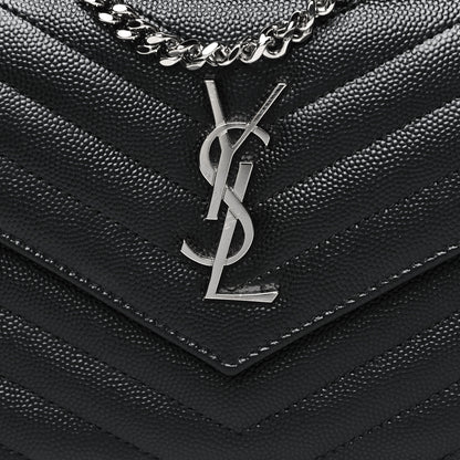 Saint Laurent Grain De Poudre Matelasse Chevron Monogram Envelope Chain Wallet Black 9 of 13