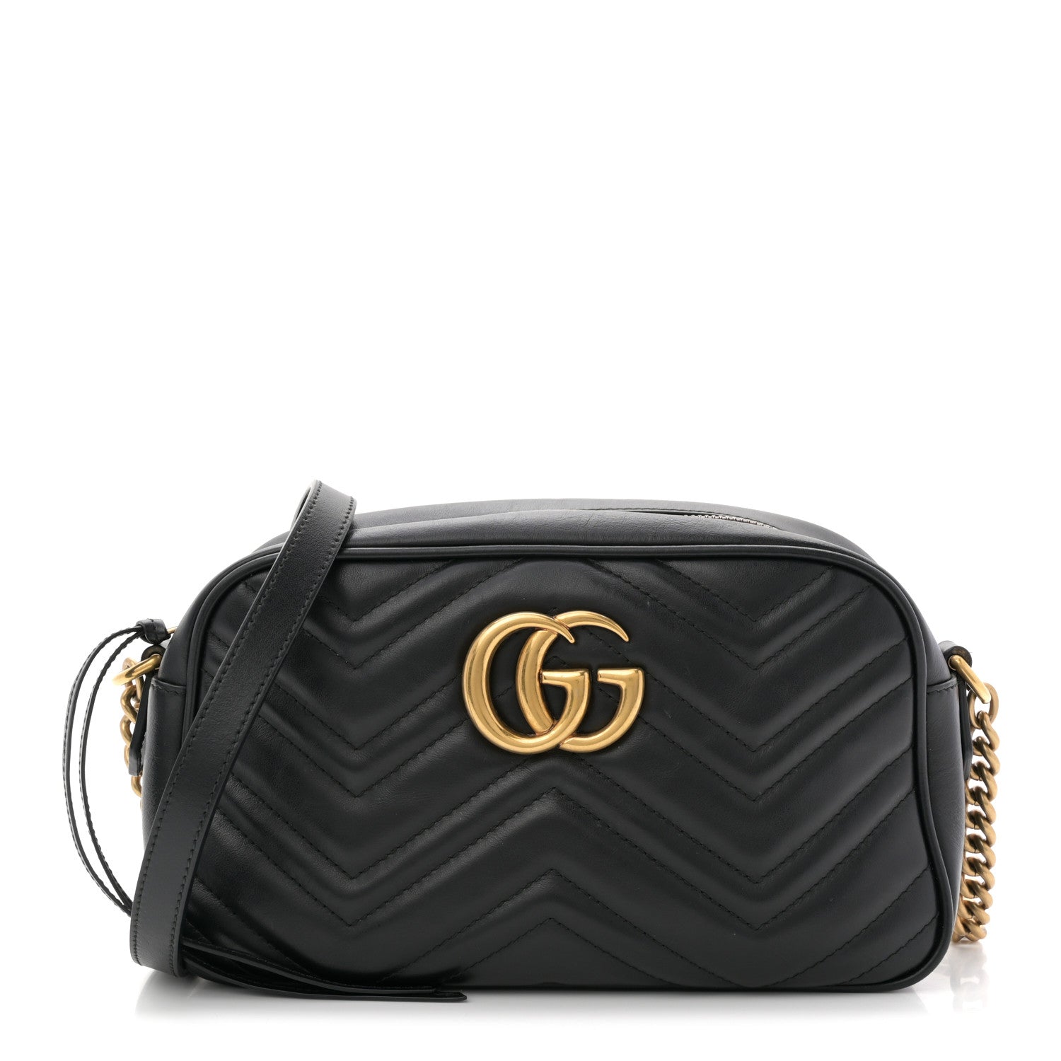Gucci Calfskin Matelasse Small GG Marmont Chain Shoulder Bag Black 1 of 15