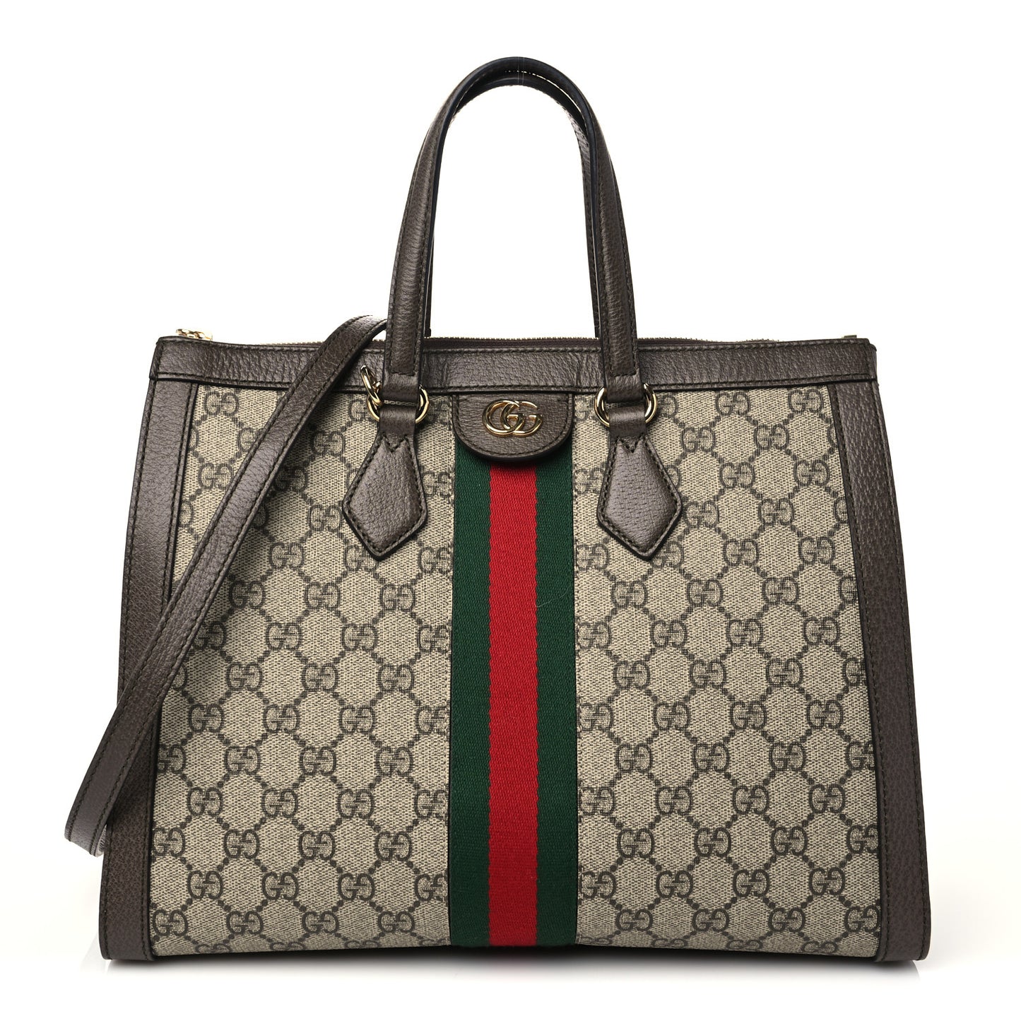 GG Supreme Monogram Web Medium Ophidia Tote Bag Brown