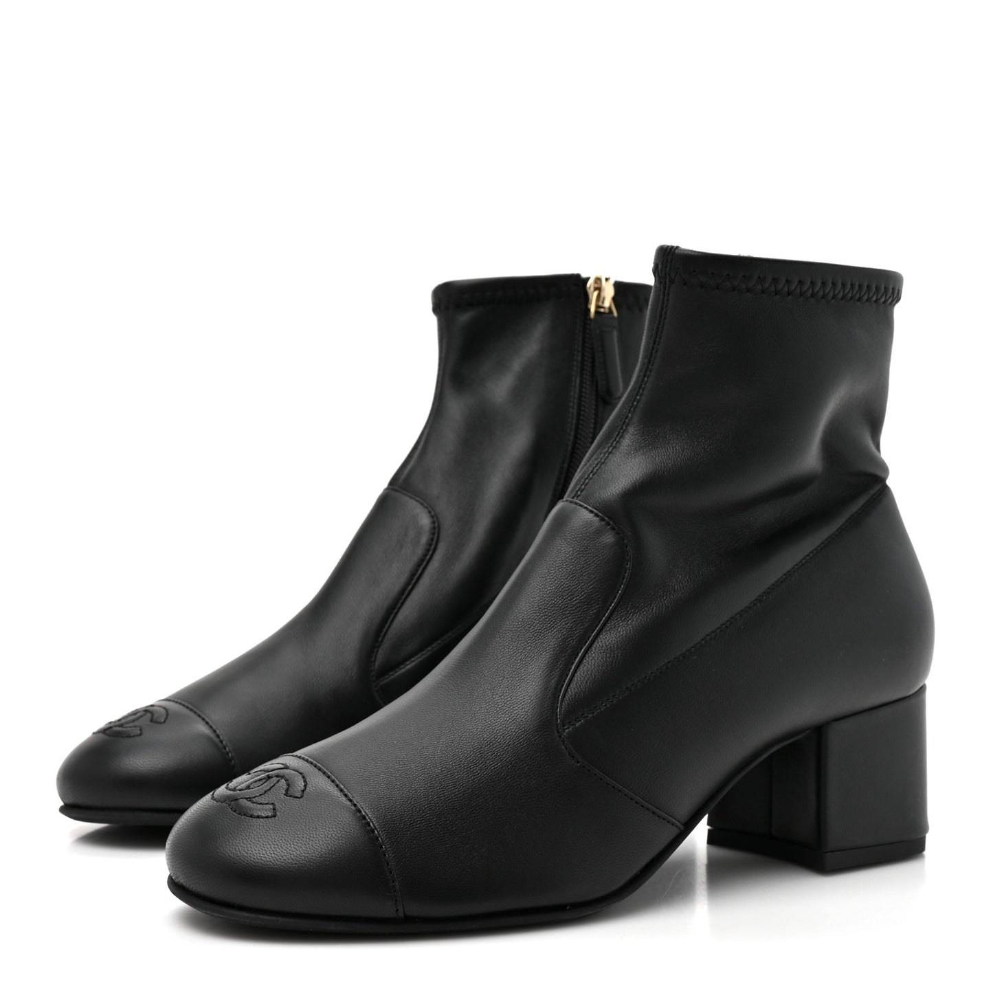 Stretch Lambskin Cap Toe CC Short Boots 38.5 Black