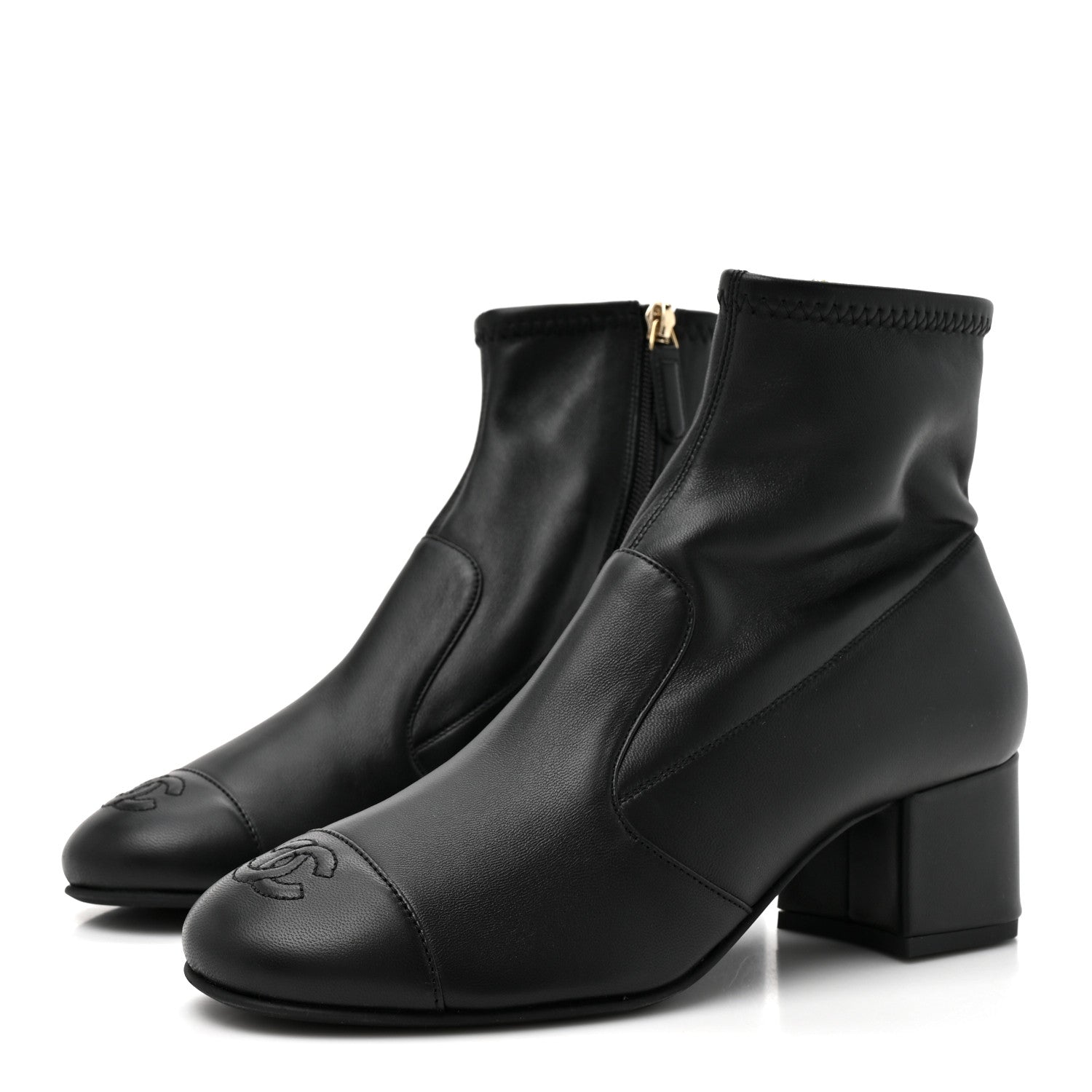 Chanel Stretch Lambskin Cap Toe CC Short Boots 38.5 Black 4 of 9