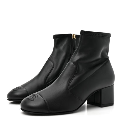 Chanel Stretch Lambskin Cap Toe CC Short Boots 38.5 Black 4 of 9