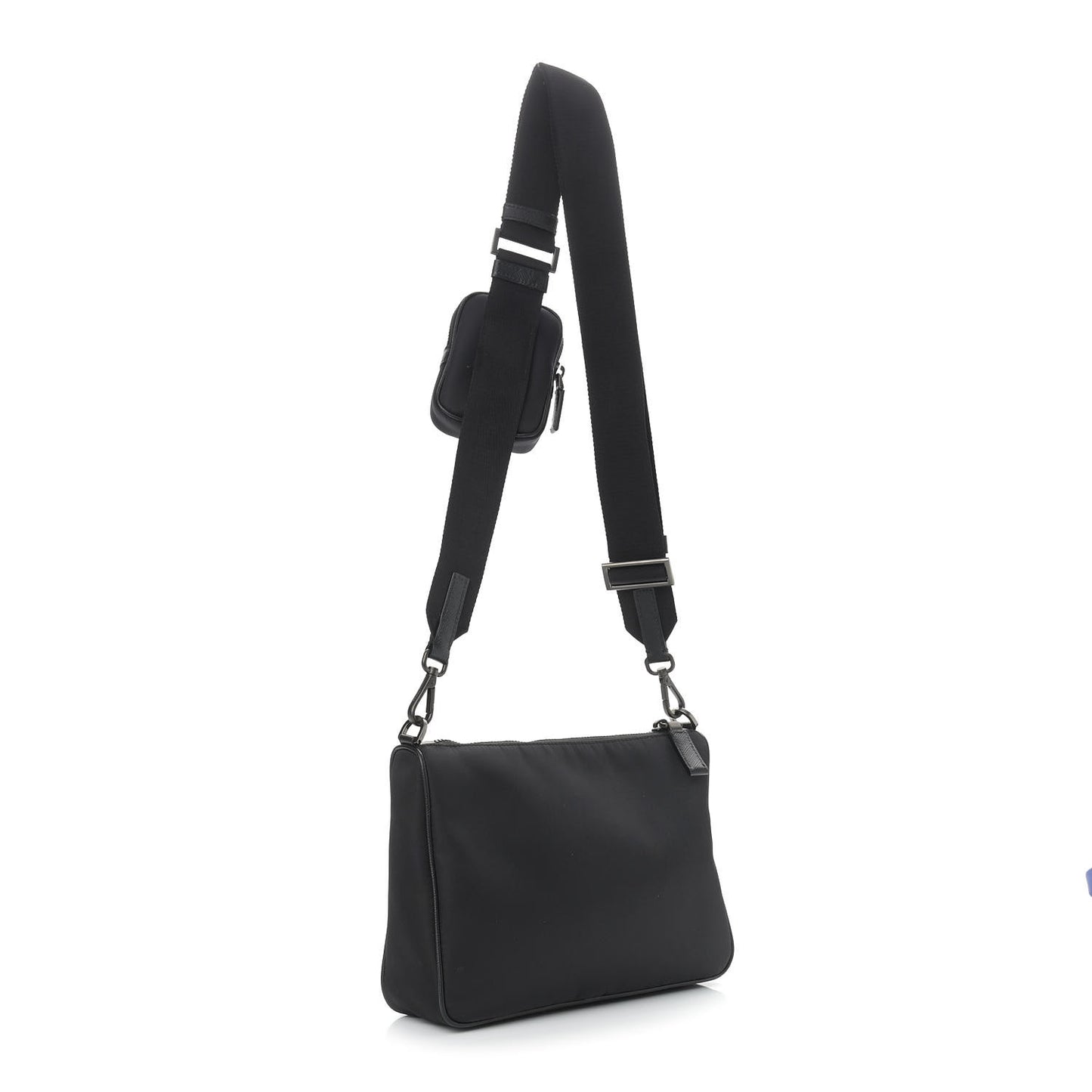 Re-Nylon Saffiano Pocket Zippered Shoulder Bag Black