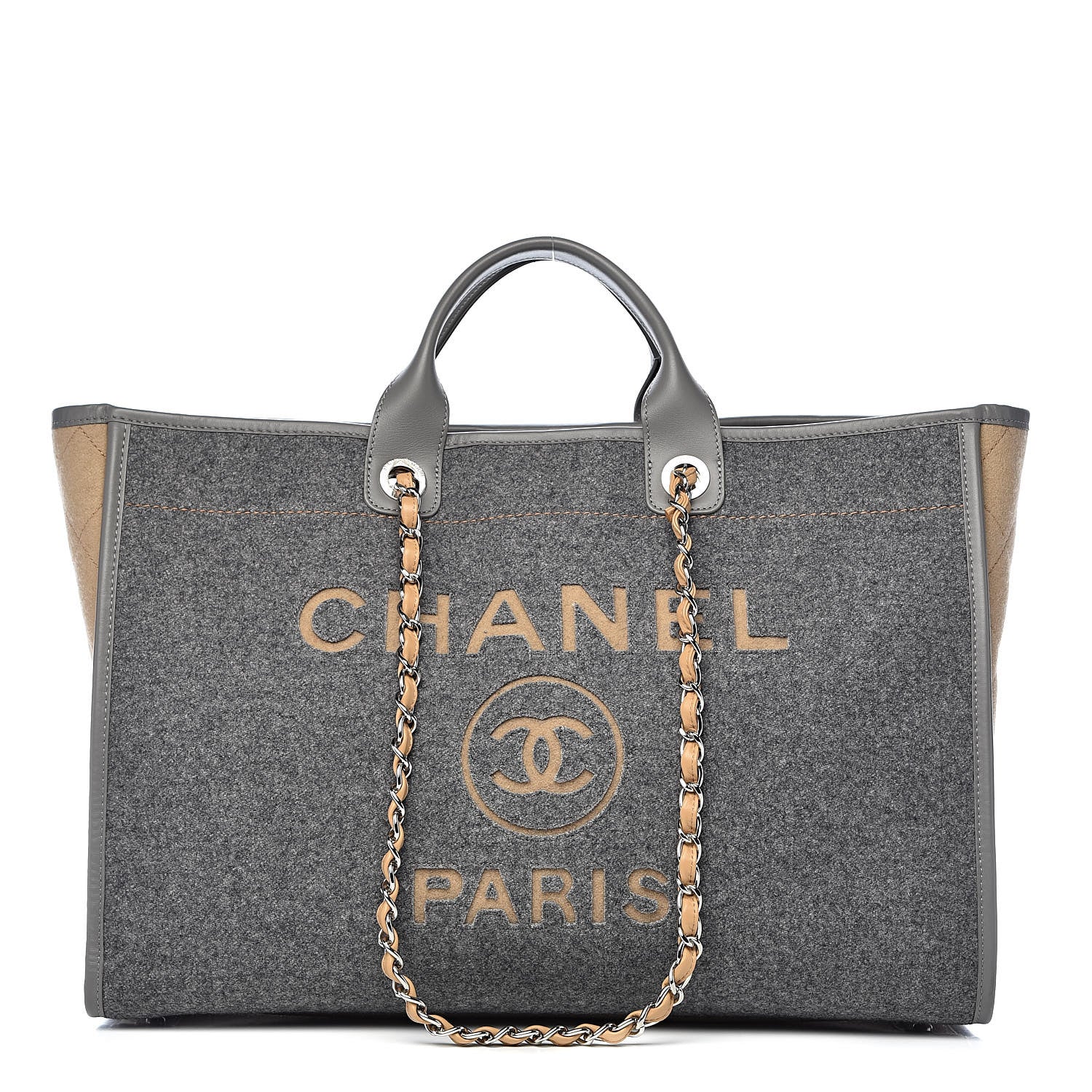 Chanel Wool Felt Large Deauville Tote Grey Beige 1 of 11