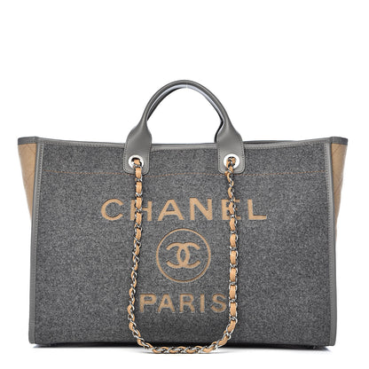 Chanel Wool Felt Large Deauville Tote Grey Beige 1 of 11