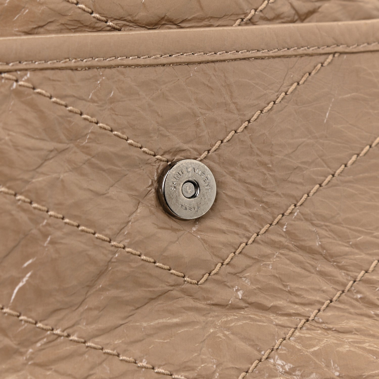 Saint Laurent Crinkled Calfskin Matelasse Monogram Baby Niki Chain Satchel Light Taupe 14 of 14