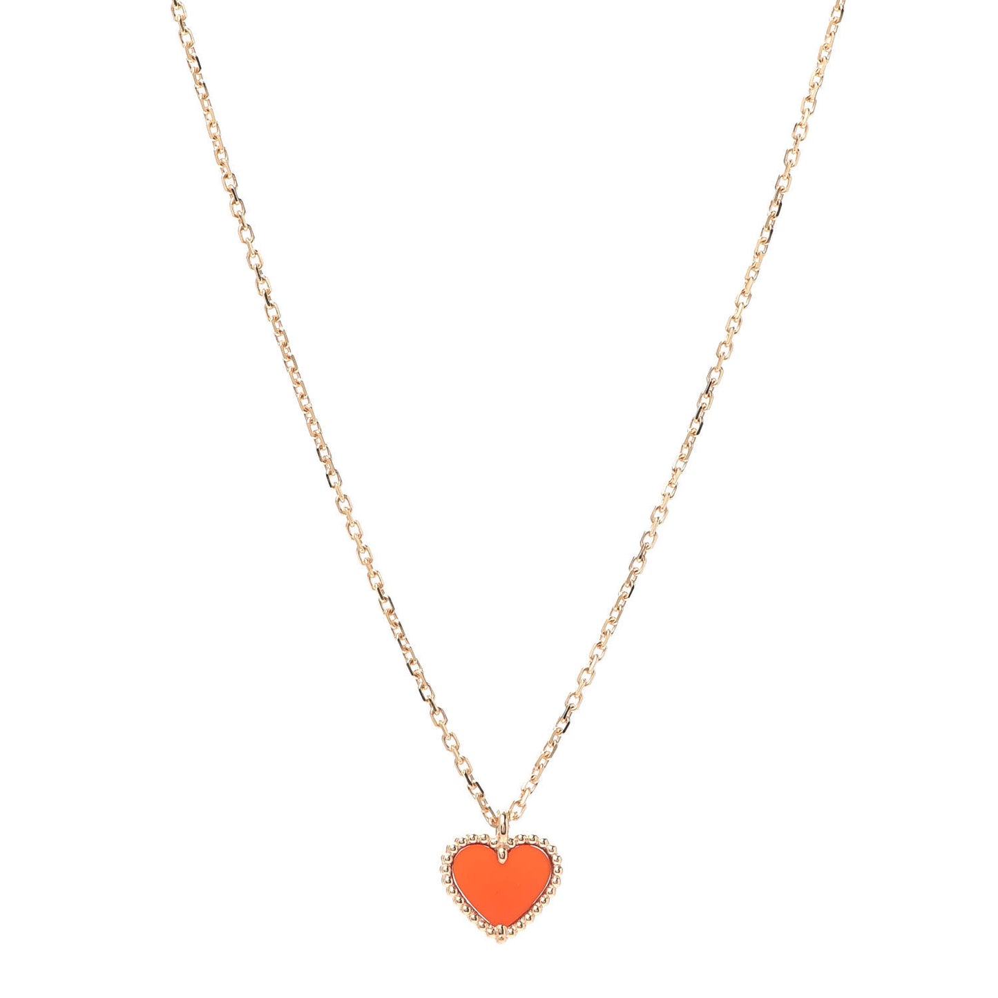 18K Rose Gold Carnelian Sweet Alhambra Heart Pendant Necklace