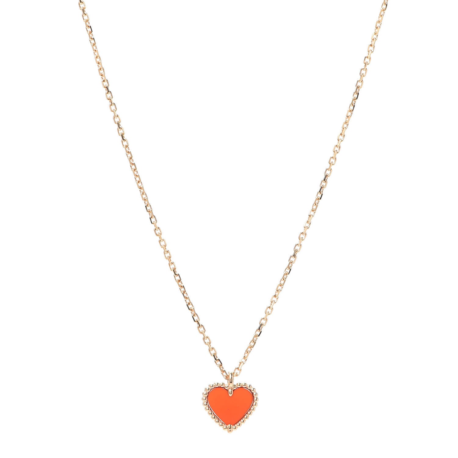 Van Cleef & Arpels 18K Rose Gold Carnelian Sweet Alhambra Heart Pendant Necklace 1 of 7