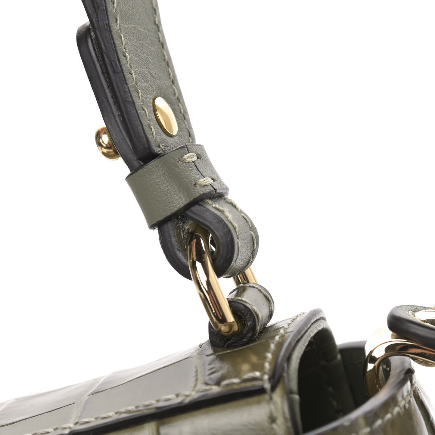 Calfskin Crocodile Embossed Mini C Double Carry Misty Forest