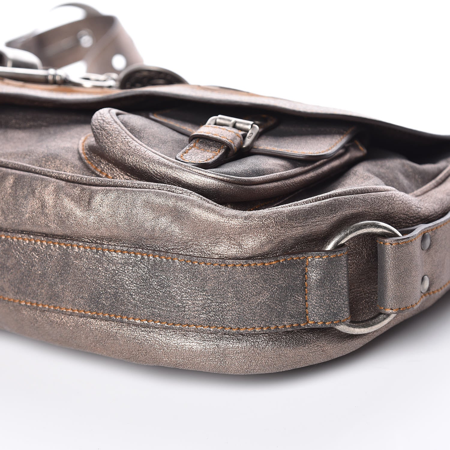 Christian Dior Metallic Calfskin Medium Gaucho Double Saddle Bag Bronze 9 of 11