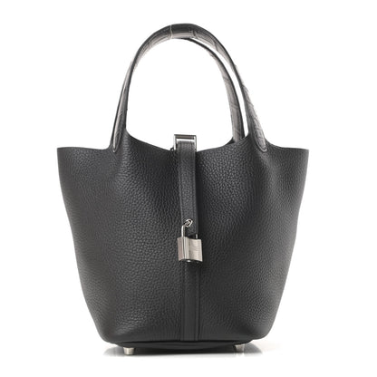 Hermes Taurillon Clemence Matte Alligator Picotin Lock Touch 18 PM Black 1 of 11