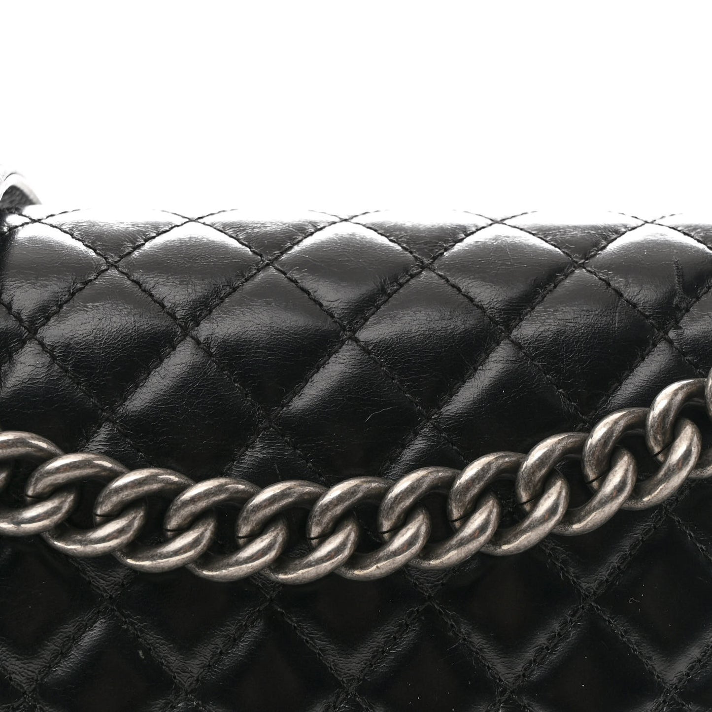 Glazed Calfskin Quilted New Medium Boy Chained Flap Black