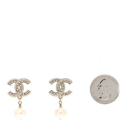 Chanel Crystal Timeless CC Pearl Drop Earrings Light Gold 2 of 5