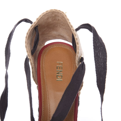 Fendi Vachetta Jute Nastro Espadrille Wedge Sandals 37.5 Rosso Moro 6 of 8