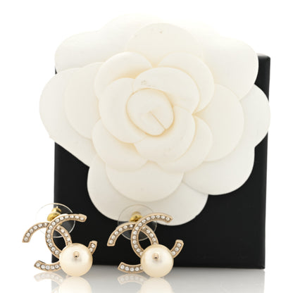Chanel Pearl Crystal CC Drop Earrings Gold 5 of 5