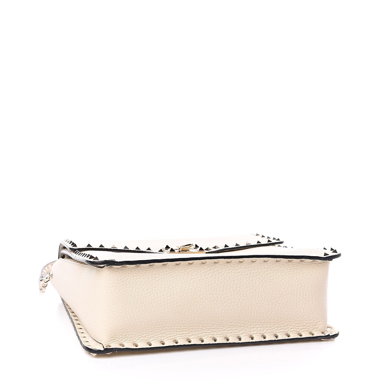 Grained Calfskin Rockstud Top Handle Flap Shoulder Bag Light Ivory
