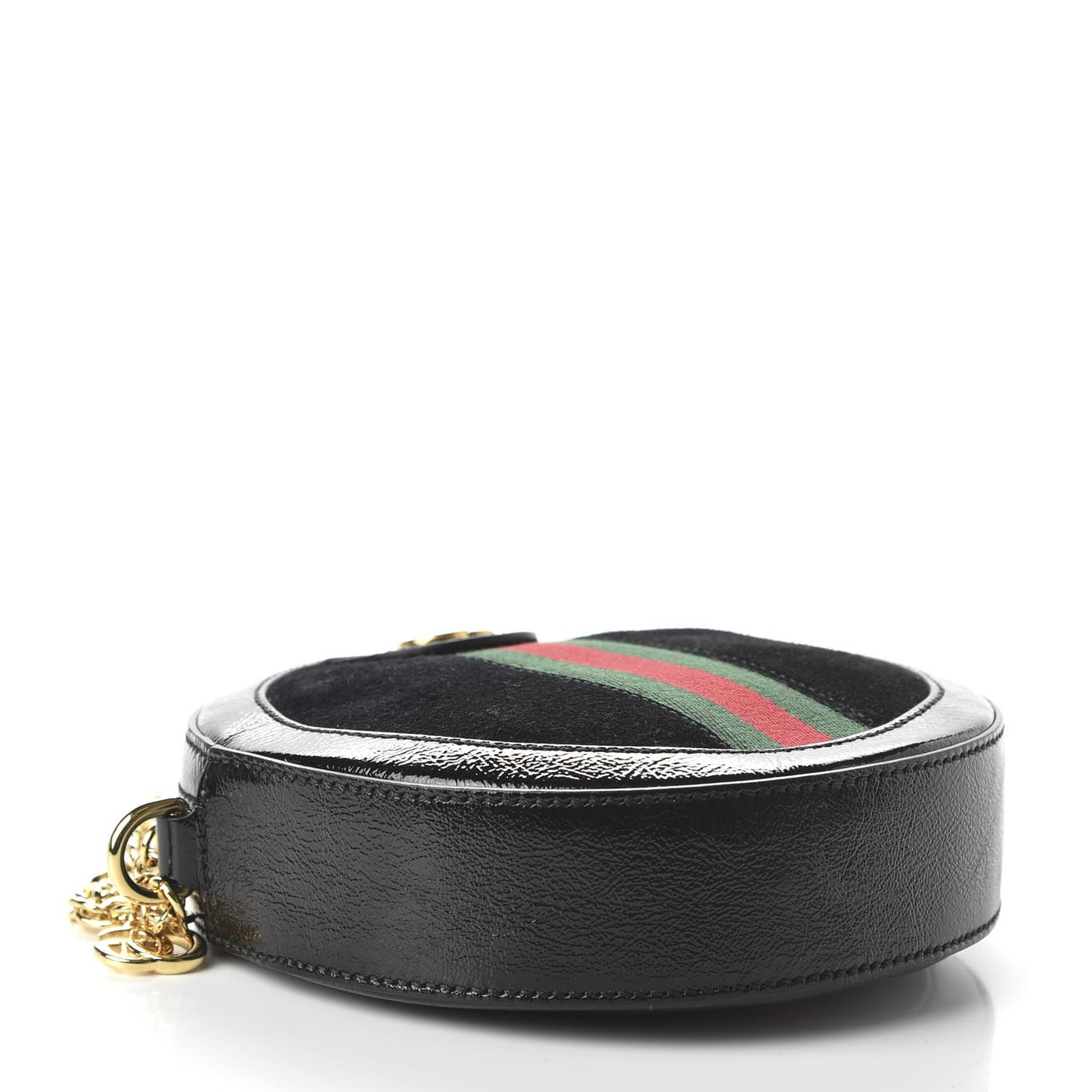 Suede Patent Web Mini Ophidia Round Shoulder Bag Black