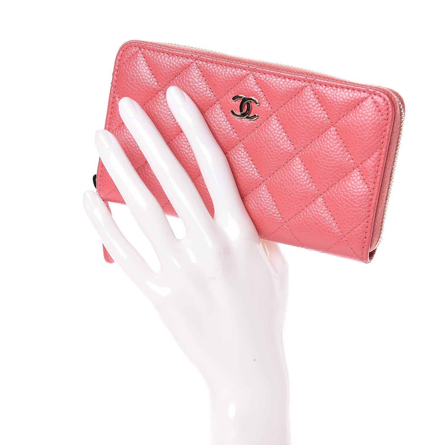 Iridescent Caviar Quilted Medium Zip Around Wallet Pink