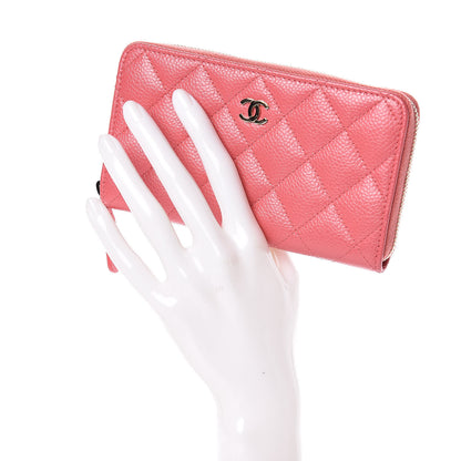 Chanel Iridescent Caviar Quilted Medium Zip Around Wallet Pink 2 of 9