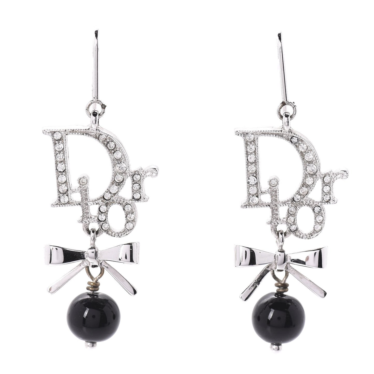 Crystal Logo Bow Drop Earrings Black