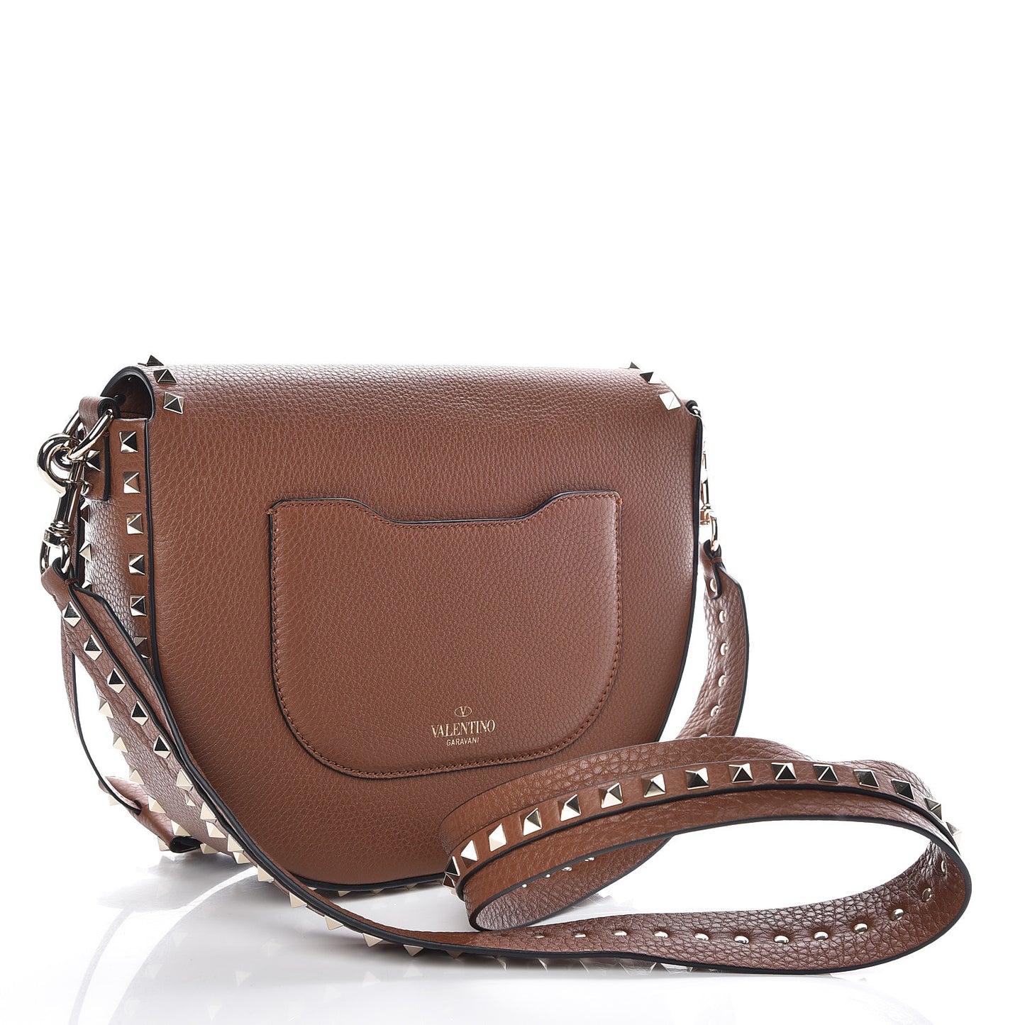 Calfskin Large Rockstud Halfmoon Saddle Bag Tan