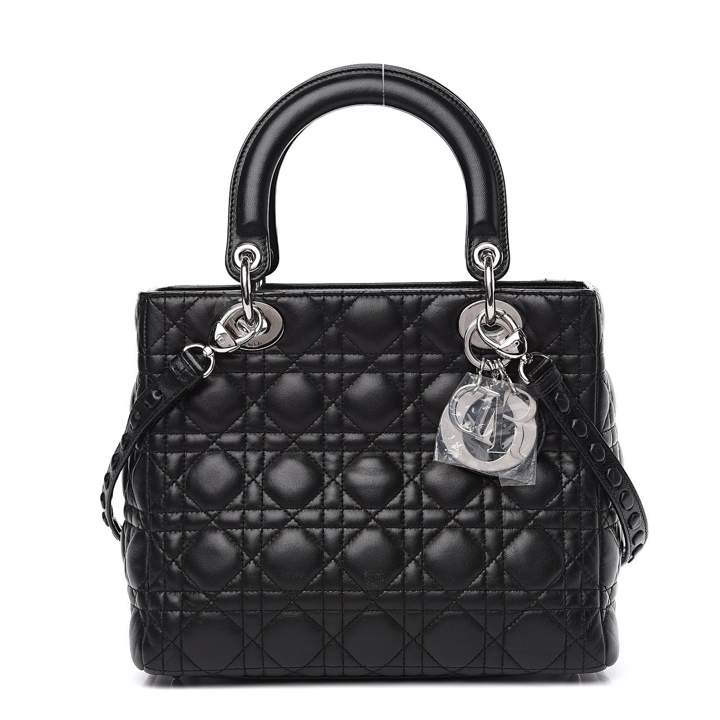 Lambskin Cannage Studded Double Strap Medium Lady Dior Black