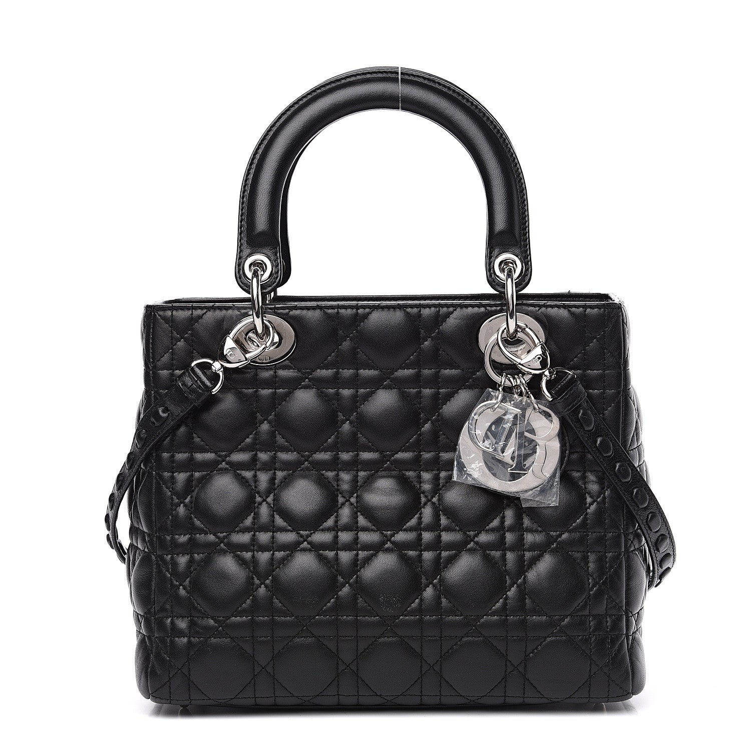 Christian Dior Lambskin Cannage Studded Double Strap Medium Lady Dior Black 1 of 10