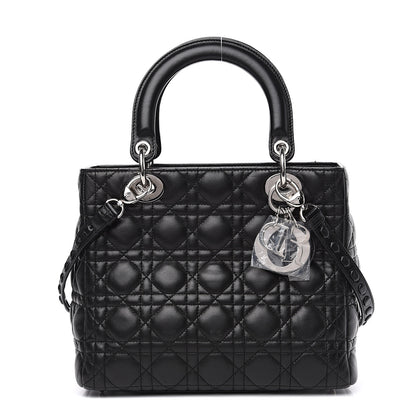 Christian Dior Lambskin Cannage Studded Double Strap Medium Lady Dior Black 1 of 10
