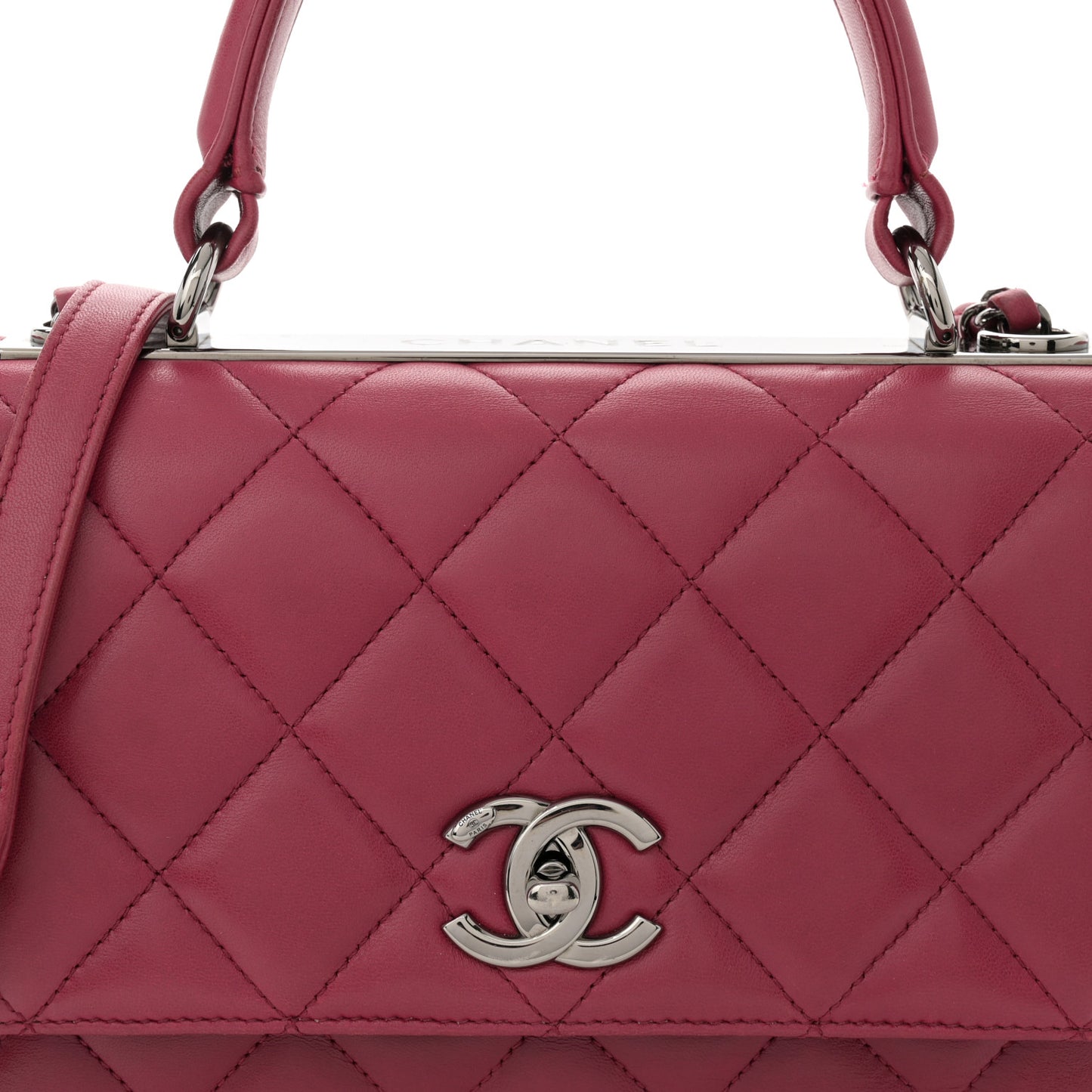 Lambskin Quilted Medium Trendy CC Flap Dual Handle Bag Dark Pink