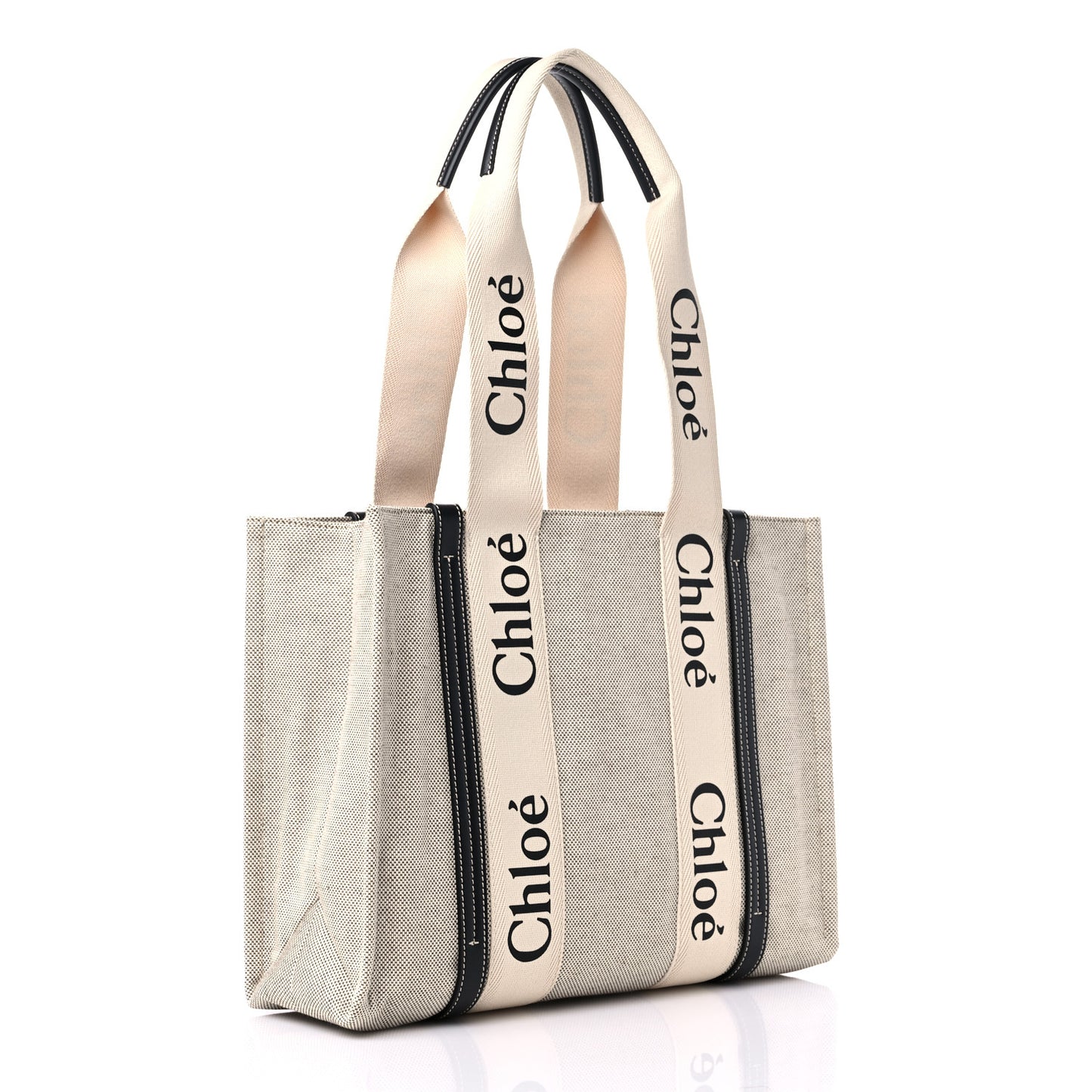 Cotton Calfskin Medium Woody Ribbon Tote White Black