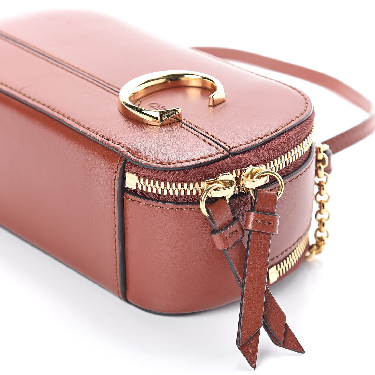 Shiny Calfskin Mini Vanity C Bag Sepia Brown