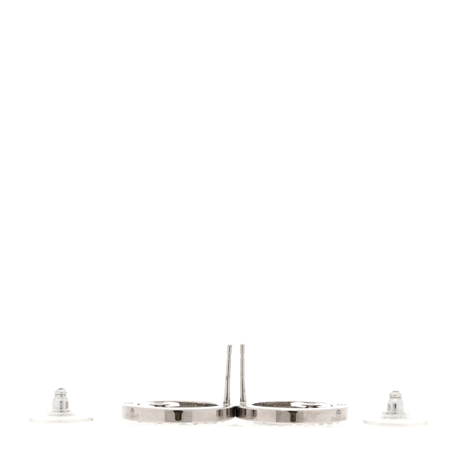 Chanel Crystal CC Round Earrings Silver 3 of 5