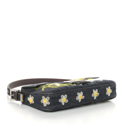Fendi Denim Flower Applique Baguette Blue 4 of 9