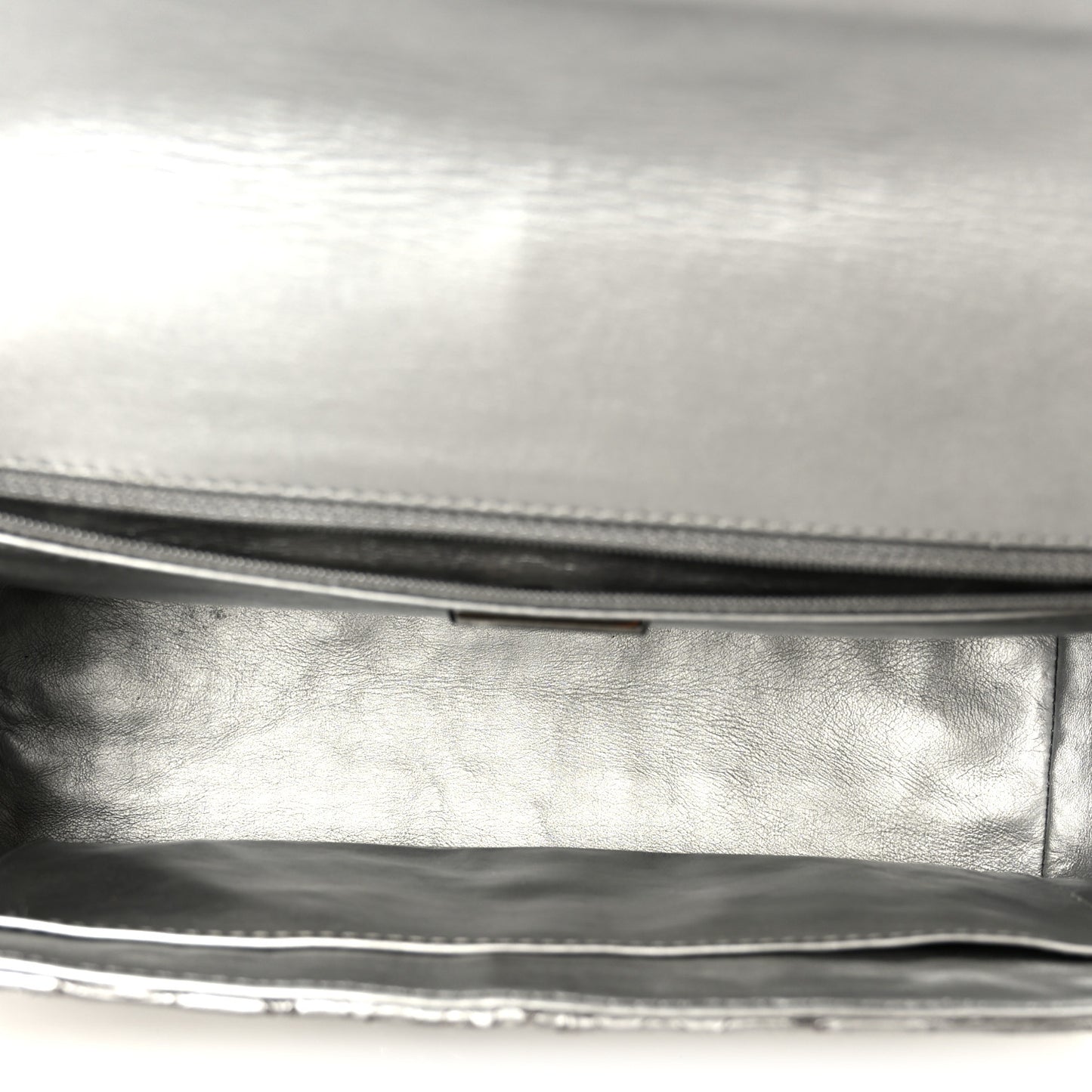 Metallic Snakeskin Medium Single Flap Silver