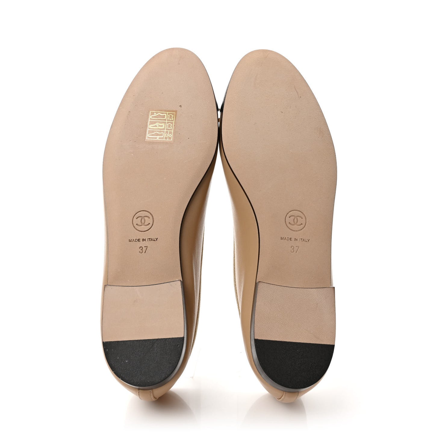 Lambskin Cap Toe CC Ballerina Flats 37 Beige Black