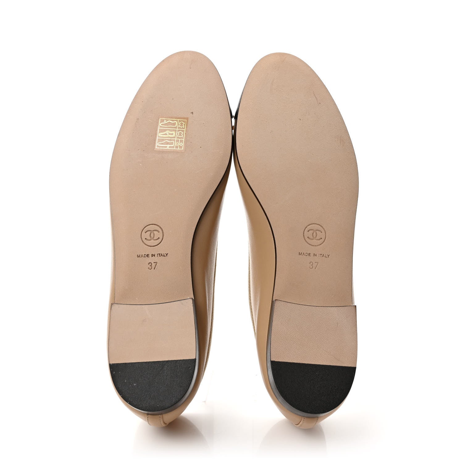 Chanel Lambskin Cap Toe CC Ballerina Flats 37 Beige Black 5 of 8