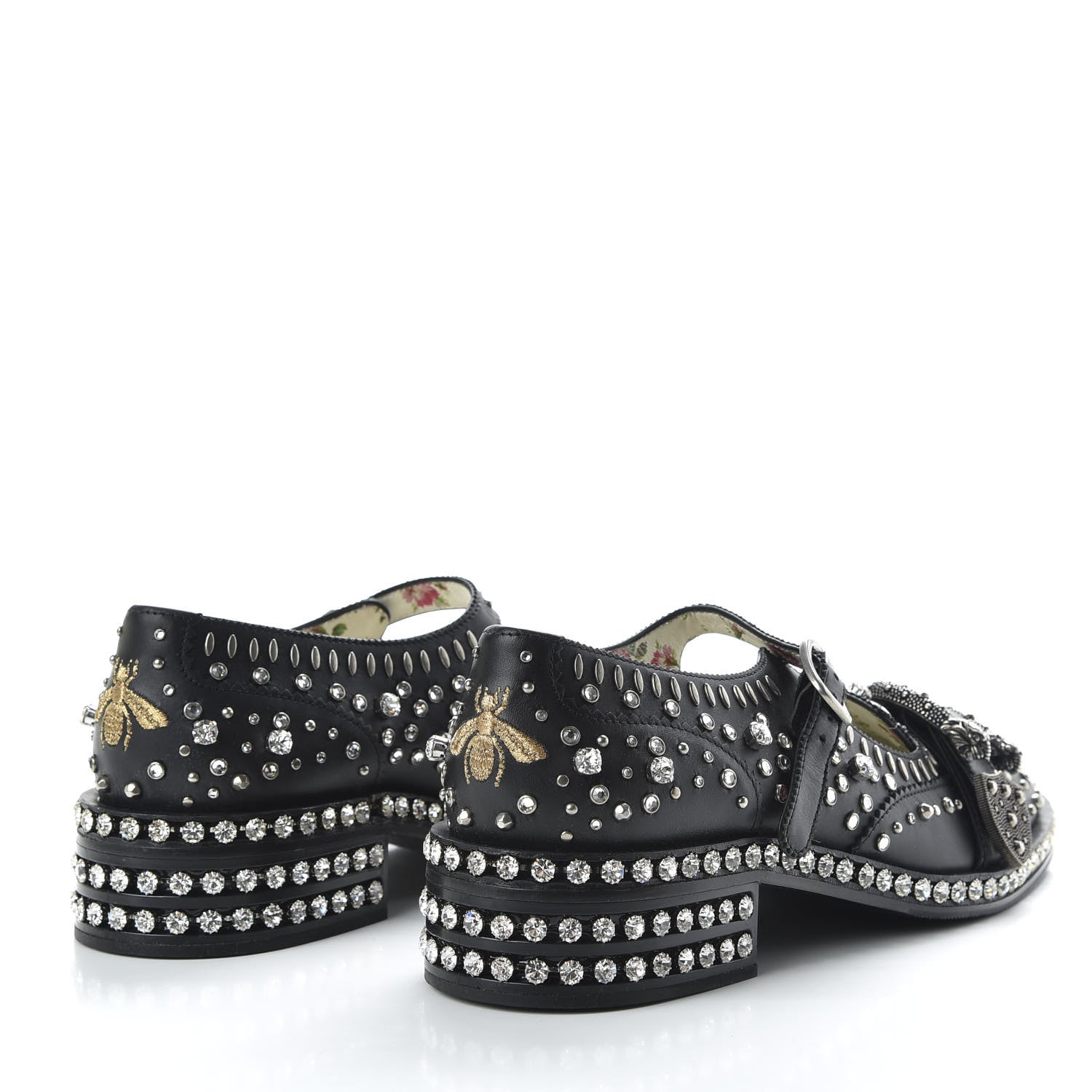 Gucci Calfskin Crystal Studded Womens Queercore Brogue Monk Strap Loafers 40 Black 4 of 11