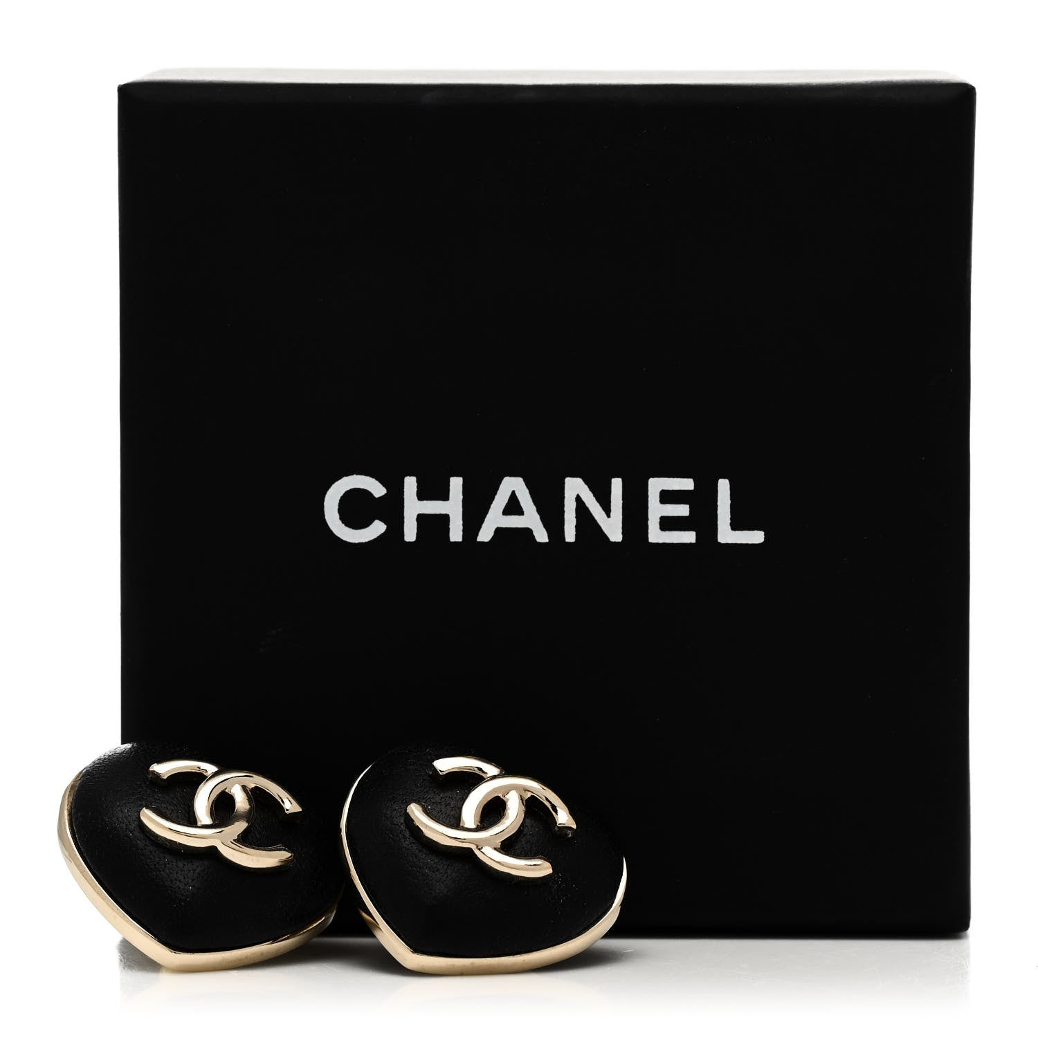 Chanel Lambskin CC Heart Earrings Black Gold 5 of 5